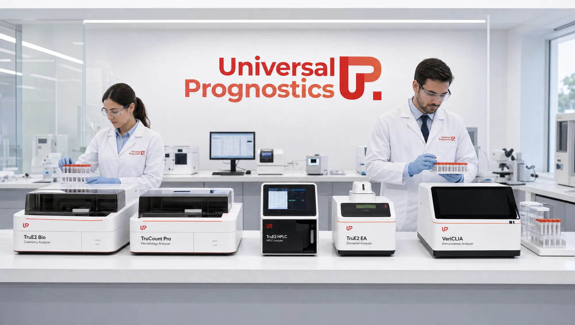 UP core lab with chemistry, hematology, and immunoassay on one bench